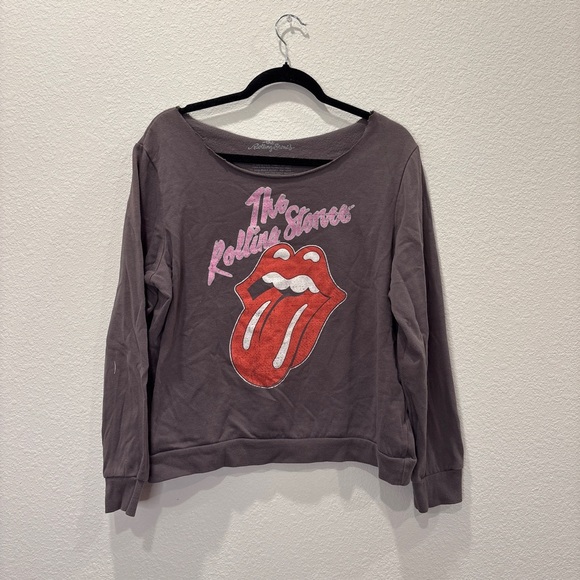 the Rolling Stones Sweaters - Rolling Stones Tongue Logo Graphic Sweatshirt Dark Grey Crewneck